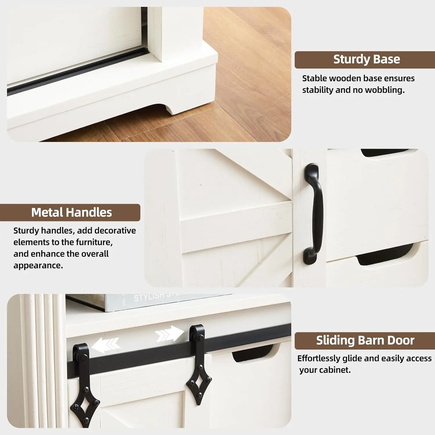 خزانة حمام المزرعة مع باب الحظيرة المنزلق، وخزانة تخزين ريفية مع درج - أبيض عتيق