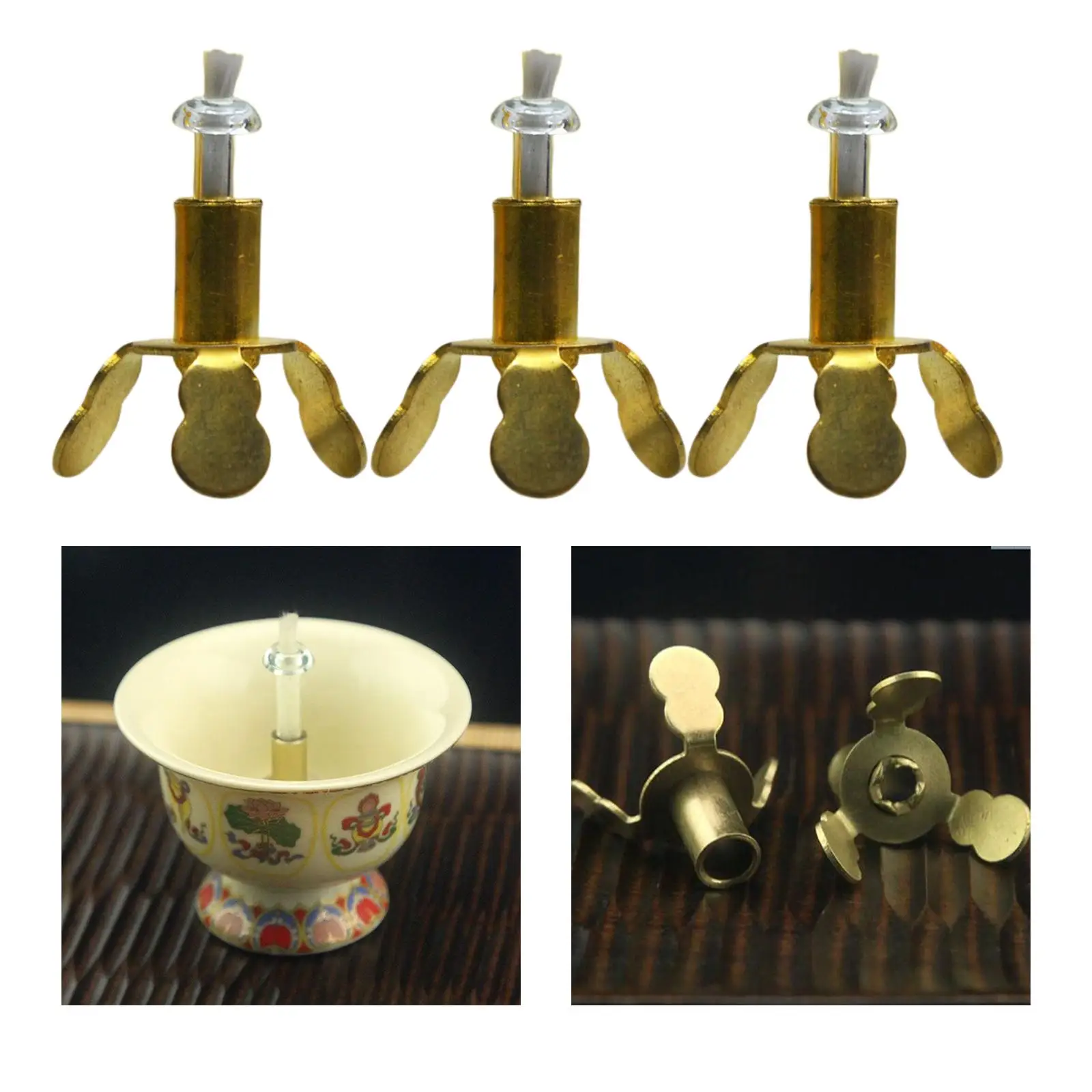 3Pcs Oil Lamp Wick Holder Copper Alloy Stand Shelf with Wicks for Homemade Proposal Wedding DIY Oil Lamp Long Light Accessories