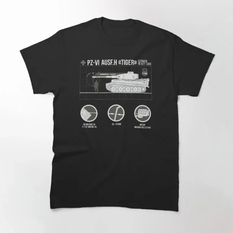 Panzer VI Ausf. H Tiger Tank Infographics T-Shirt 100% Cotton O-Neck Short Sleeve Casual Mens T-shirt Size S-3XL