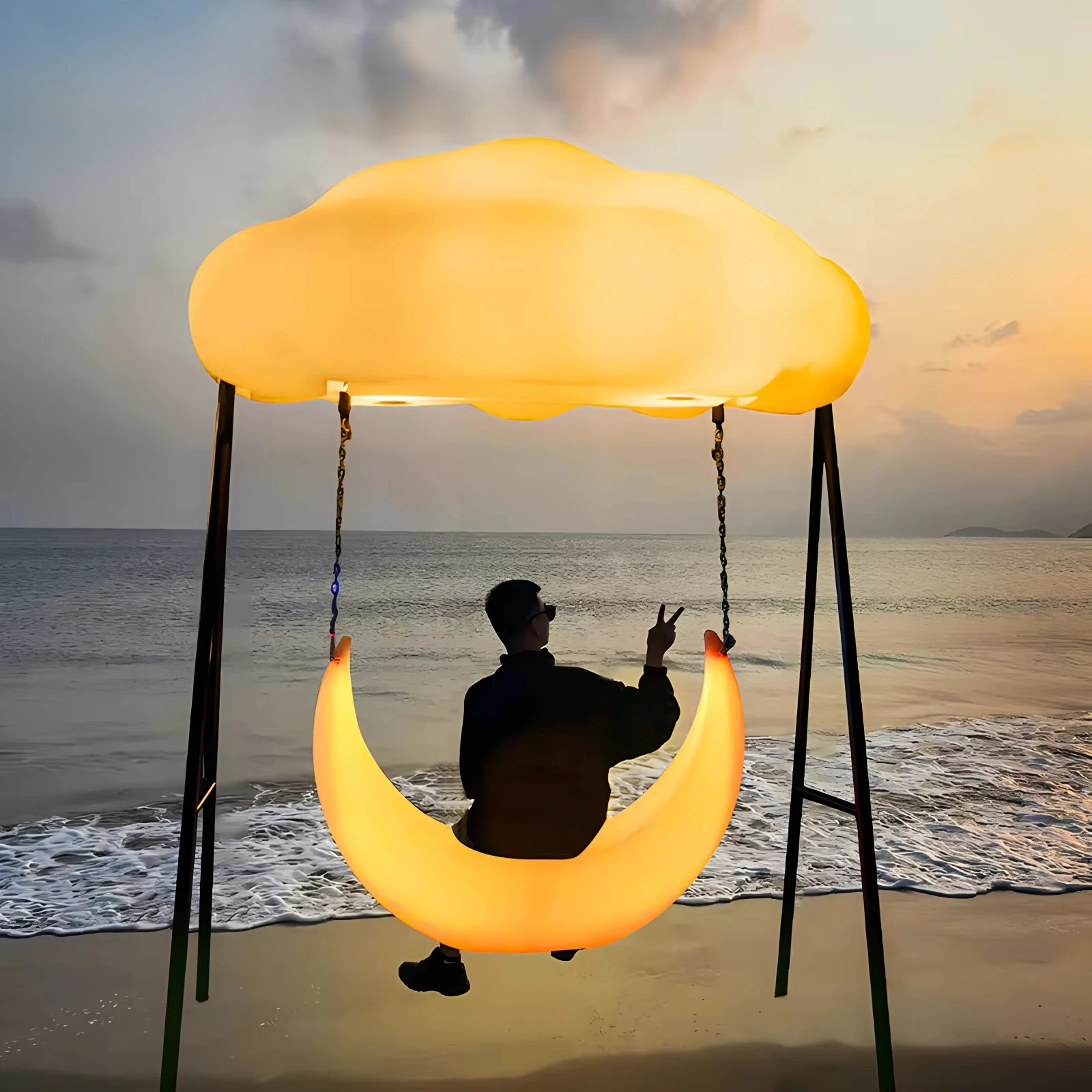 

Modern LED Outdoor Furniture Crescent Moon Shaped Patio Swing Chair for Garden Park & Courtyard Decorative Landscape