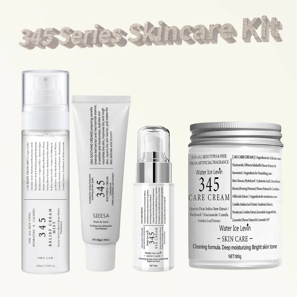 Kit Skincare Serie 345 - Crema Contorno Occhi 30ml, Crema Levigante 50ml, Crema Spray Lenitiva 100ml, Crema 345 100g, Per Pelli Sensibili