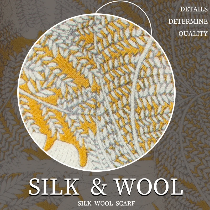 Women's 100% Mulberry Silk Large Square Scarf 135x135cm, Cream Black Botanical Palm Leaf Sketch Print Lightweight Silky Neck Wra