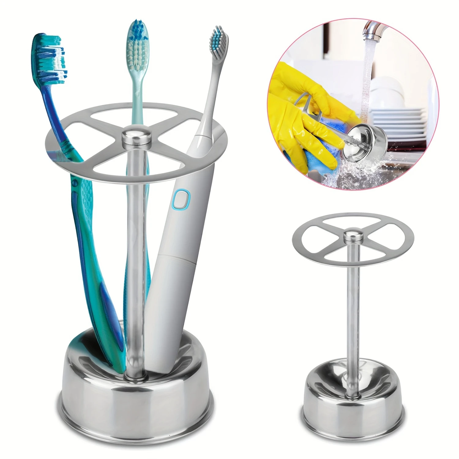 

1pc Modern Stainless Steel Toothbrush Holder - Space-Saving Multi-Functional Rack for Bathroom, , Cosmetic Brushes & Pens Organ