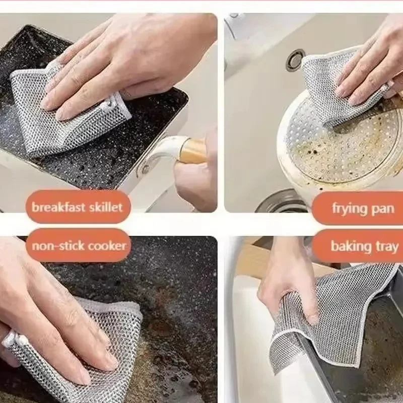 1/5/10P CS Double Layer Silver Wire Scouring Pad for Strong Stain Removal Stainless Steel Non Greasy and Non Damaging To The Pot