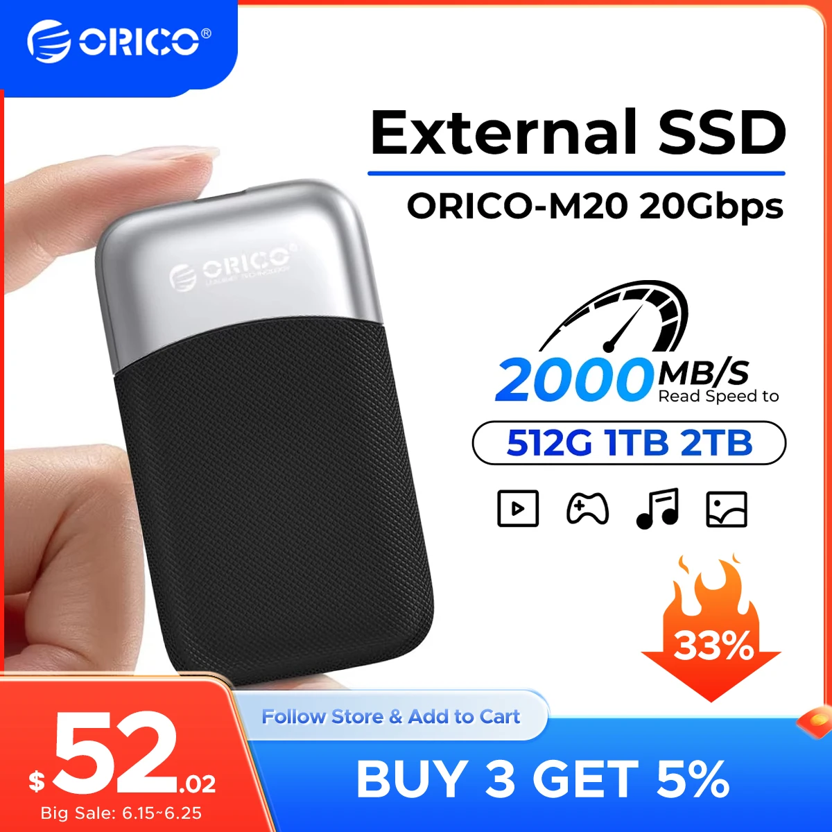 

Портативный твердотельный накопитель ORICO, 2000 МБ/с, внешний твердотельный накопитель, 2 ТБ, 1 ТБ, 512 ГБ, USB 3.2 Gen2 Type-C PSSD для ноутбука HUAWEI MateBook