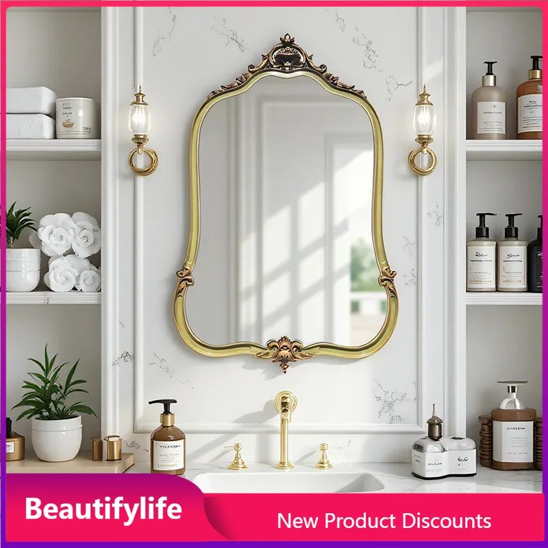 

A17 American Retro Bathroom Mirror French Light Luxury Vanity Mirror Wall-Mounted European Style Fireplace Above Decorative Mirr