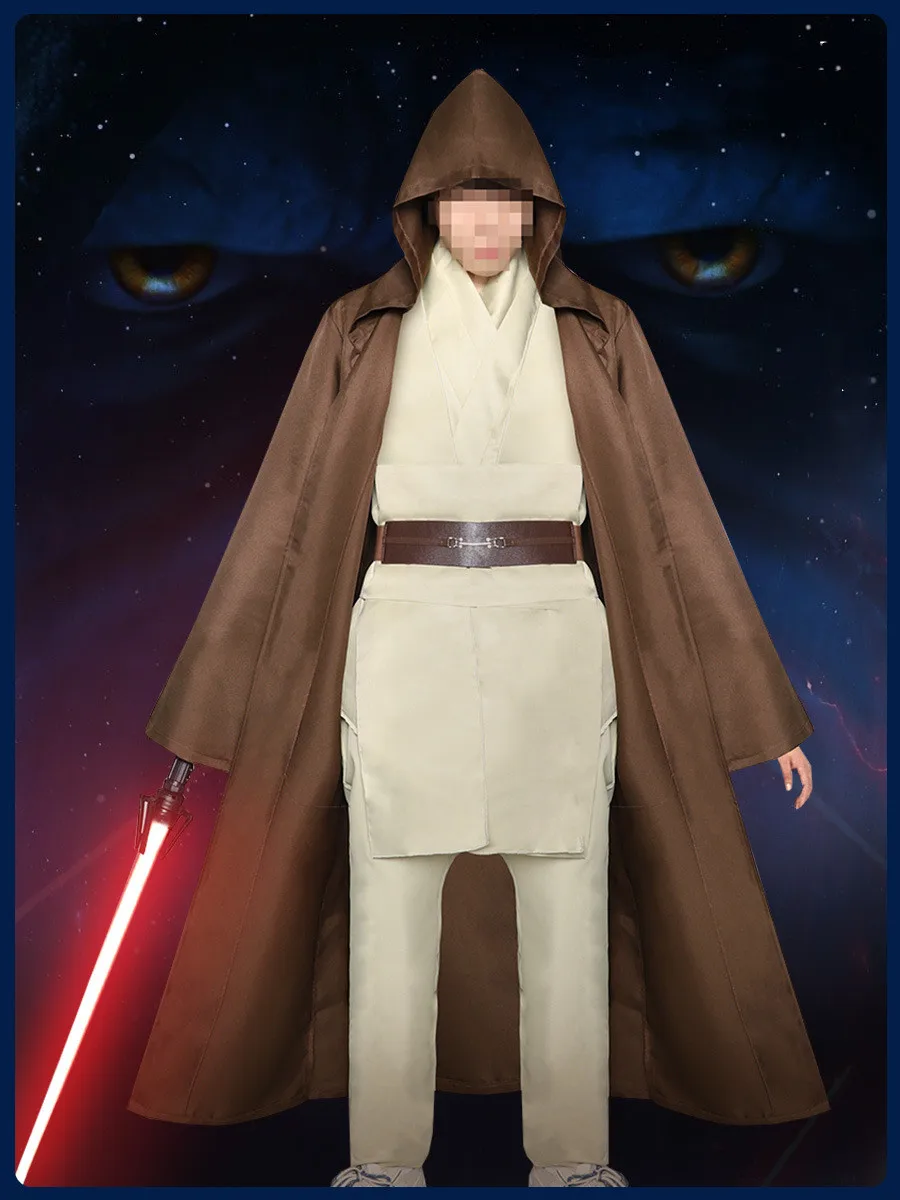 Movie Jedi Knight Anakin Skywalker Cosplay Costume Obi-wan Kenobi Outfit Uniform Cloak Cape Halloween Carnival Suit Adult Men