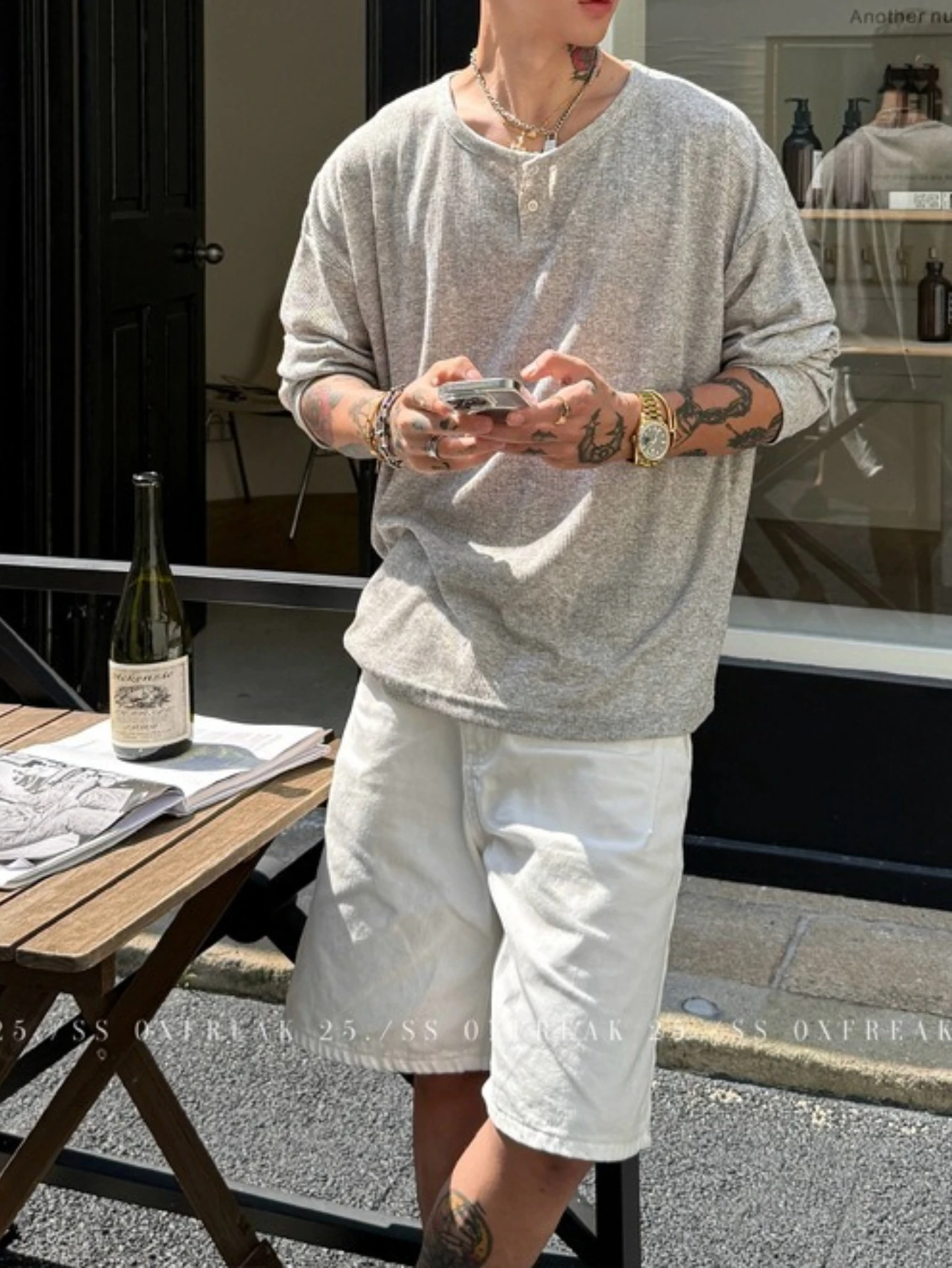 Vintage Pleated Texture Collar Long-sleeved T-shirt Men's Spring Inner Wear C Teen Top