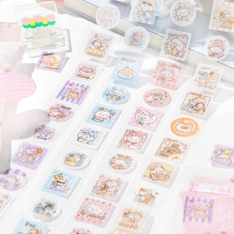 

Лента Mr. Paper 4-рулонная Healing Soft Meow Tape - PET с шёлковым блеском, вырубная, для декора дневника с милыми животными, креативный материал для коллажей