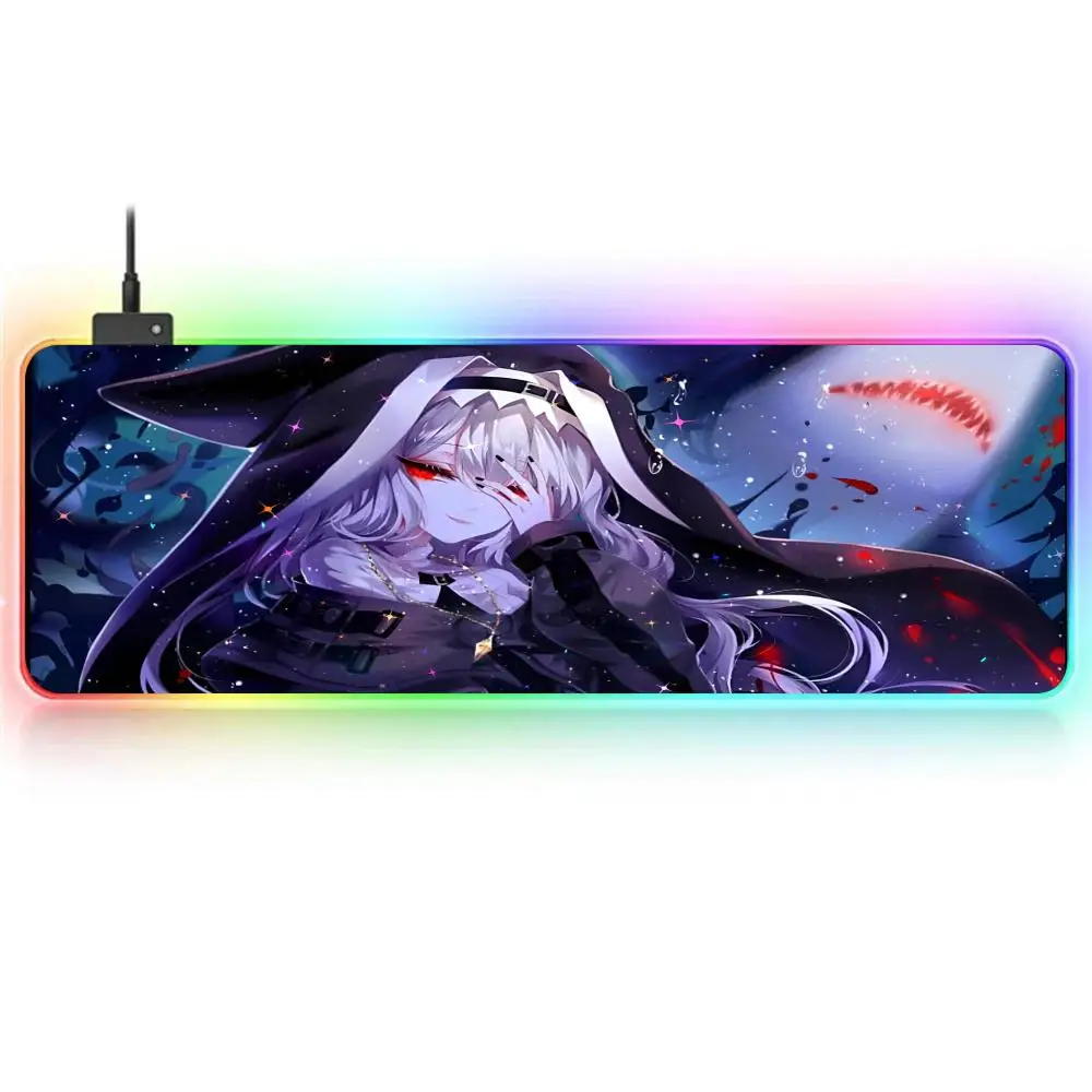 Black girls Mouse Pad RGB Large Gaming Mouse Pad Non-slip Rubber Base Keyboard Pad Extra Large Luminous LED Mouse Pad