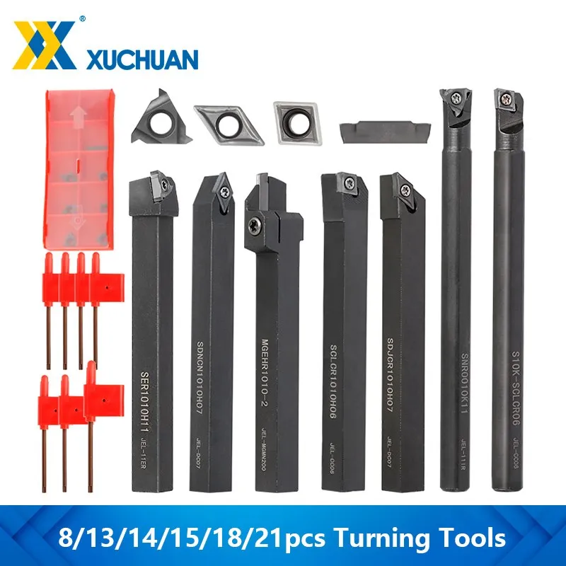 

Lathe Tools 8/13/14/15/18/21pcs Carbide Inserts Holder SCLCR06 with Wrenches for Lathe Turning Tools CNC Cutting Tools