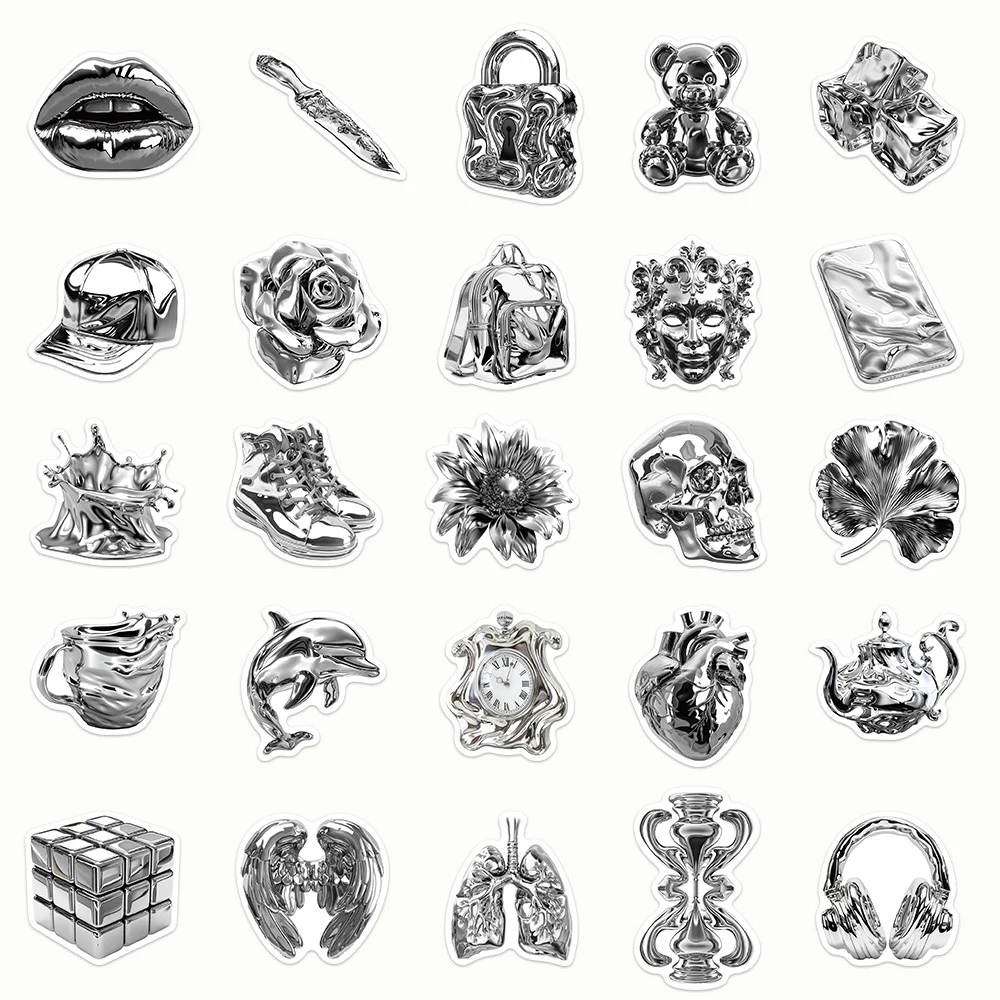 10/30/50pcs Cool Sliver Cartoon Stickers Ins Style Decals DIY Laptop Phone Scrapbook Suitcase Diary Decoration Sticker Kids Toys