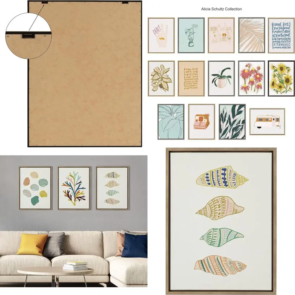 

Ocean Treasures Alicia Schultz: льняной холст в золотой рамке 18x24, декор стен из береговой ракушки