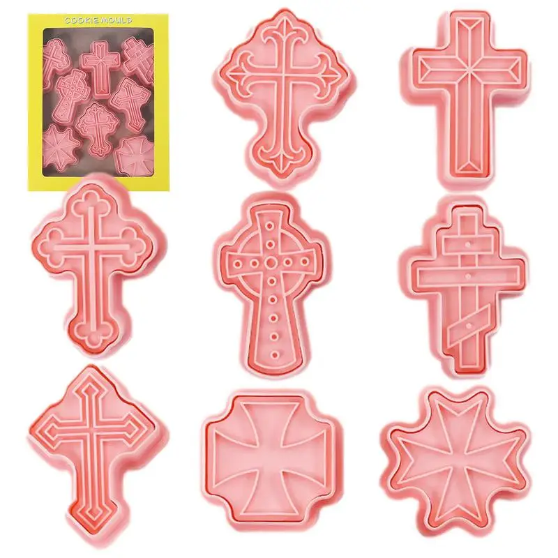 Fondant Mold Cross Cross Cookie Mold 8 Pieces Christian Style Pastry Cutter Embossed Cookie Cutter Set For DIY Cake Craft