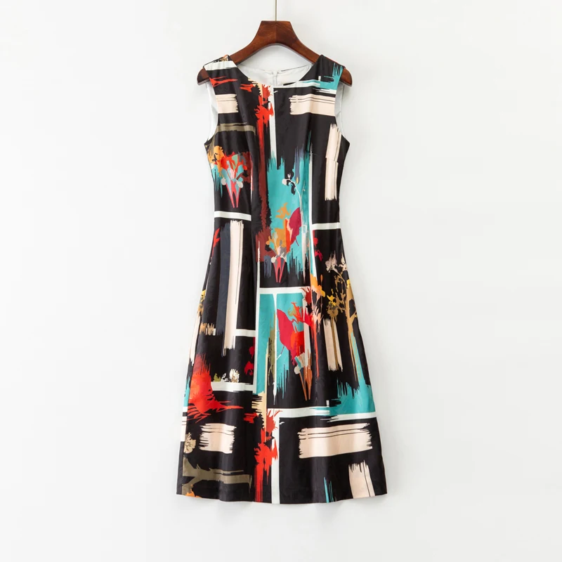 

Women's Abstract Art Print Sleeveless Dress, Elegant Bodycon Work Dresses, Vintage, 5126