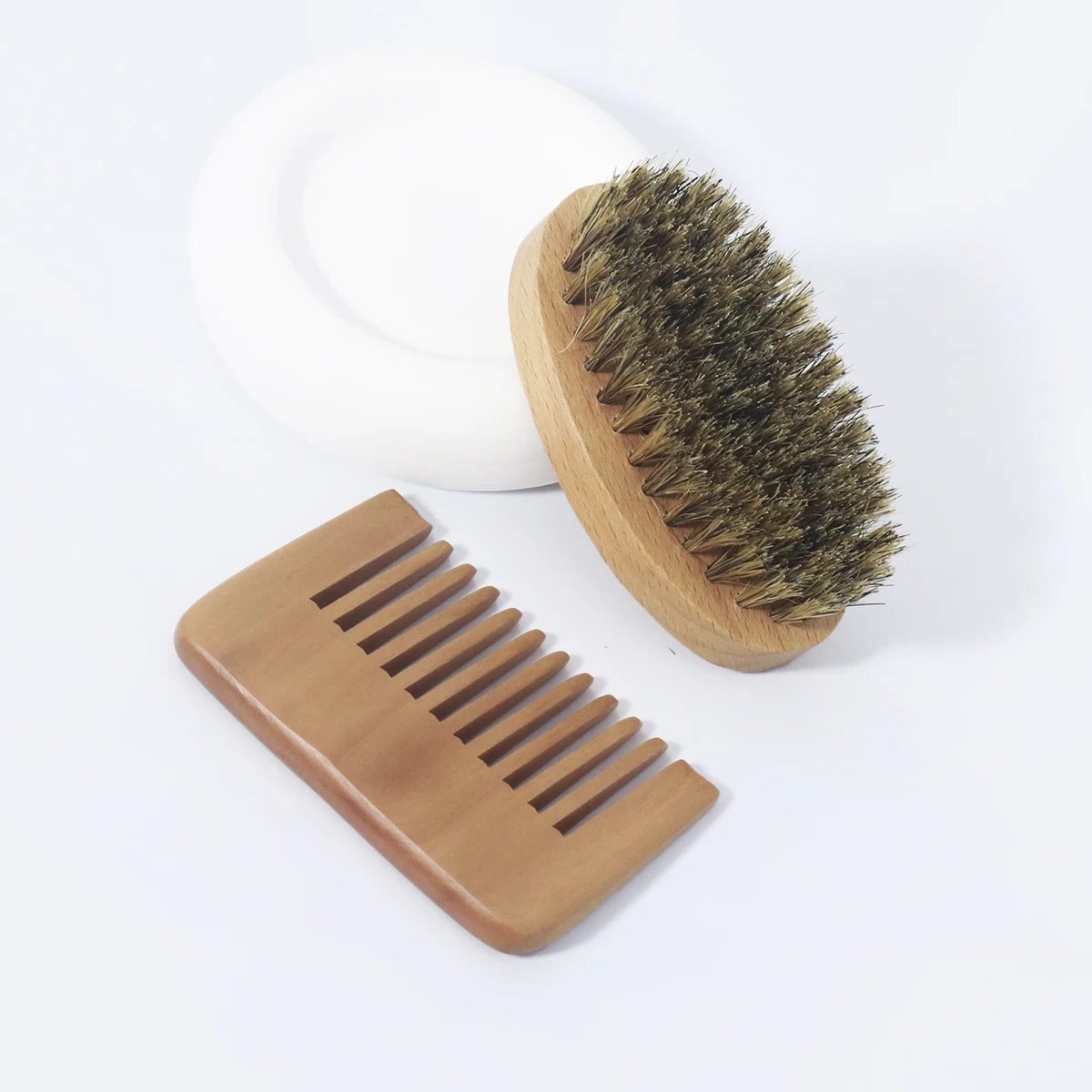 Conjunto de estilo de barba masculino – mini tesoura de barba, escova de juba de madeira, mini pente, adequado para todos os penteados