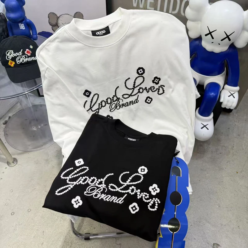 

Fall All-match Black White GOODBRAND T-shirt Flowers Letter Fashion Men Women Loose Casual Long Sleeve Tops Tshirts
