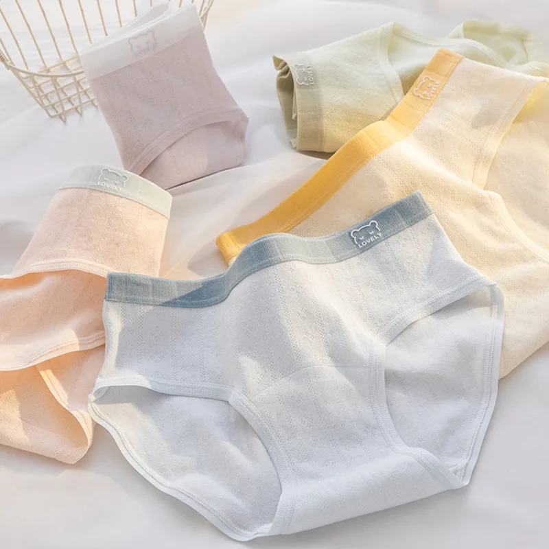 M-XL 1/5 Stück Ausgehöhlte Baumwoll-Unterwäsche für Damen, Niedrige Taille, Atmungsaktive Nahtlose Slips, Komfortable Unterhosen für Studentinnen, Alltagsunterwäsche