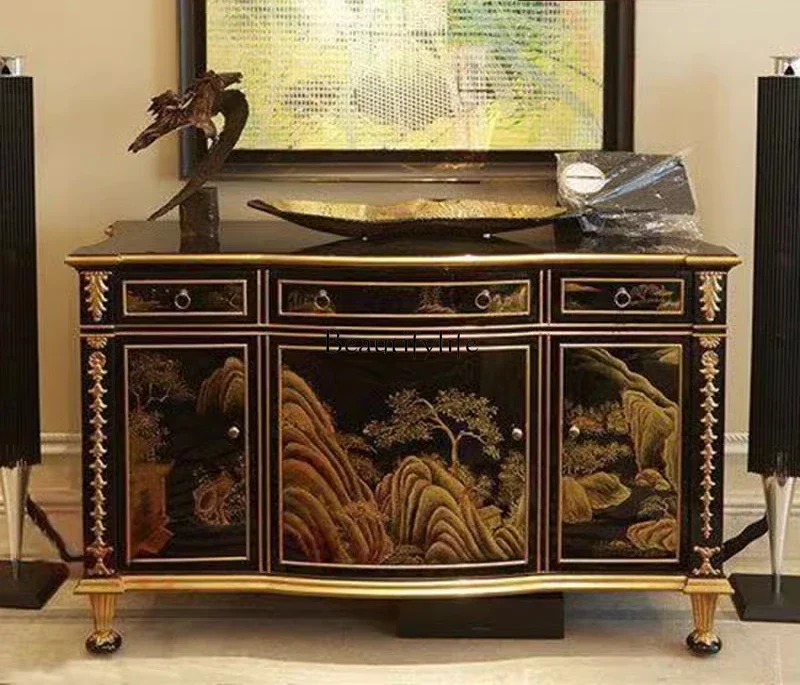 

1-*European-style entrance cabinet Neoclassical solid wood piano paint hand-painted locker