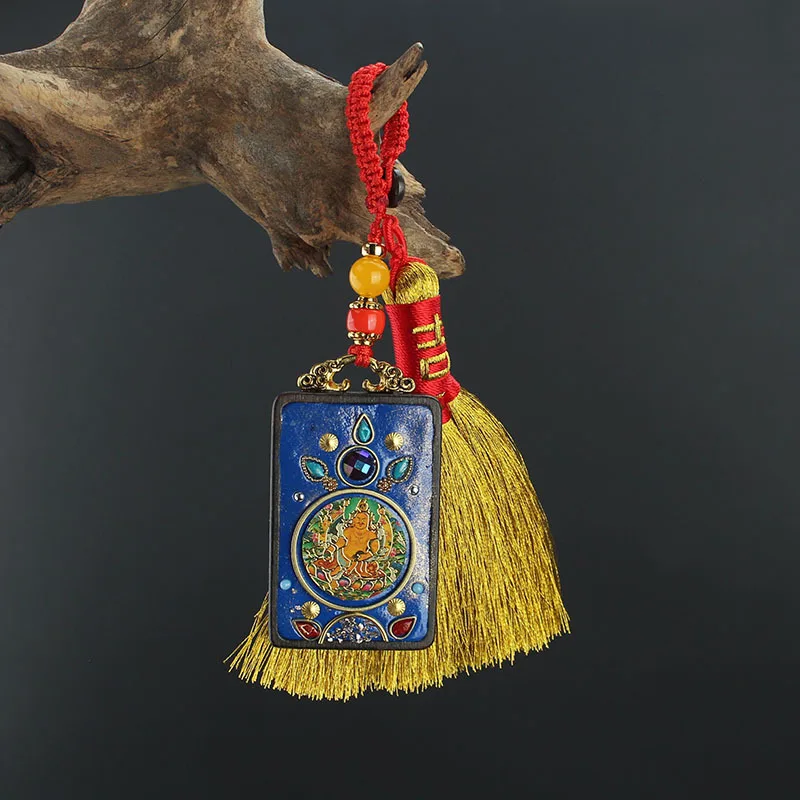 DIY accessories Live stream explosion Fulu gourd Thangka ebony auspicious broom fringed keychain pendant God of Wealth Douyin sa