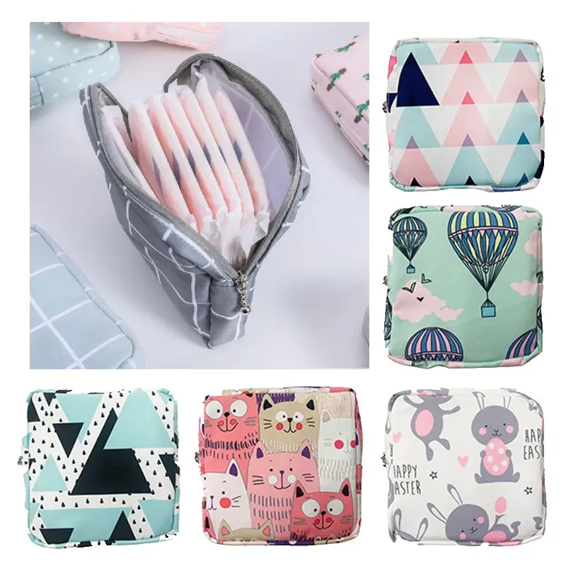 Women Portable Sanitary Napkin Tampon Storage Bag Cotton Travel Makeup Storage Bag Literary Zipper Coin Purse Sundries Storage