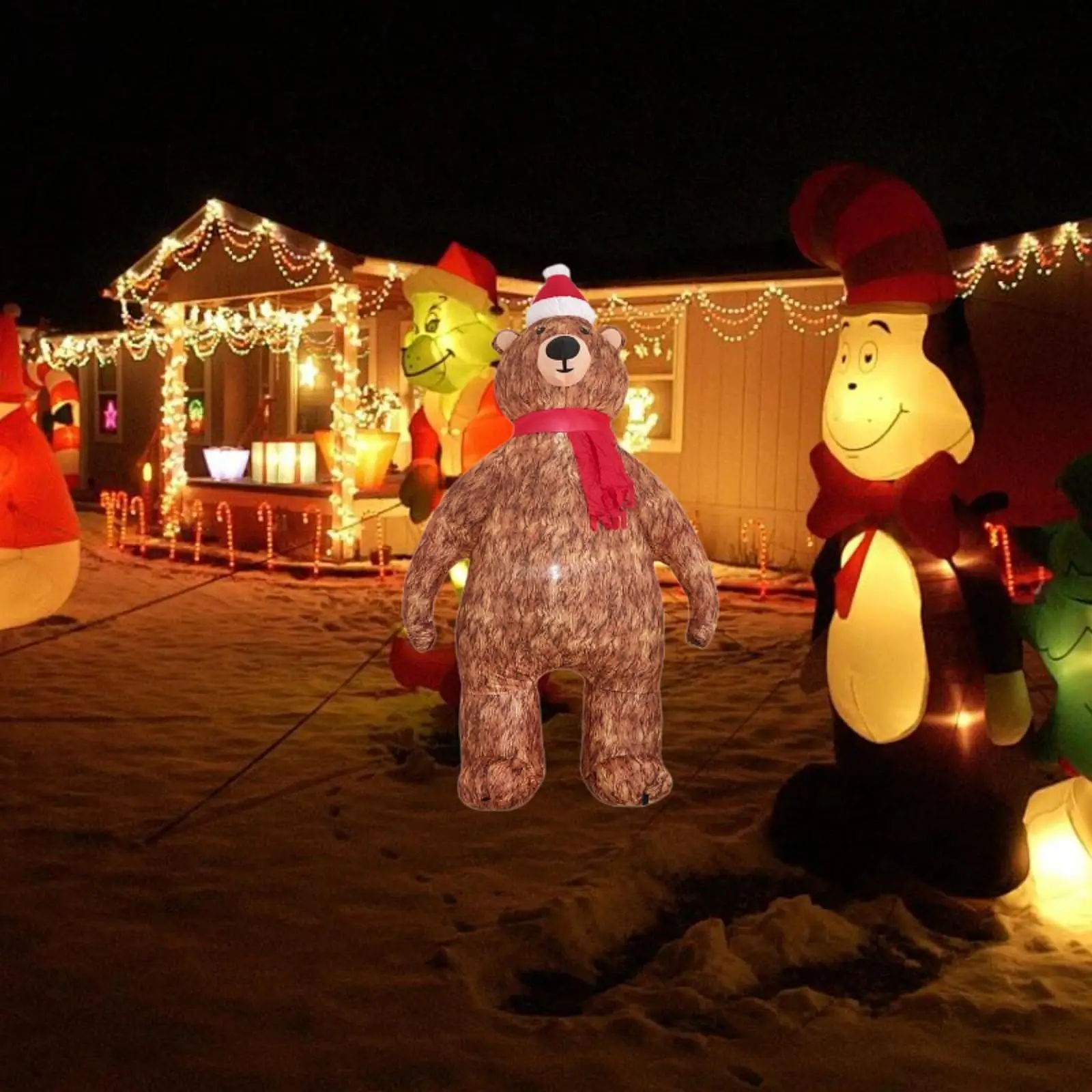 

210cm Tall Christmas Inflatabletoy Decorative Statue Home Decor Ornament Blowup Bear Shaped for Patio Party Xmas Outside Indoor