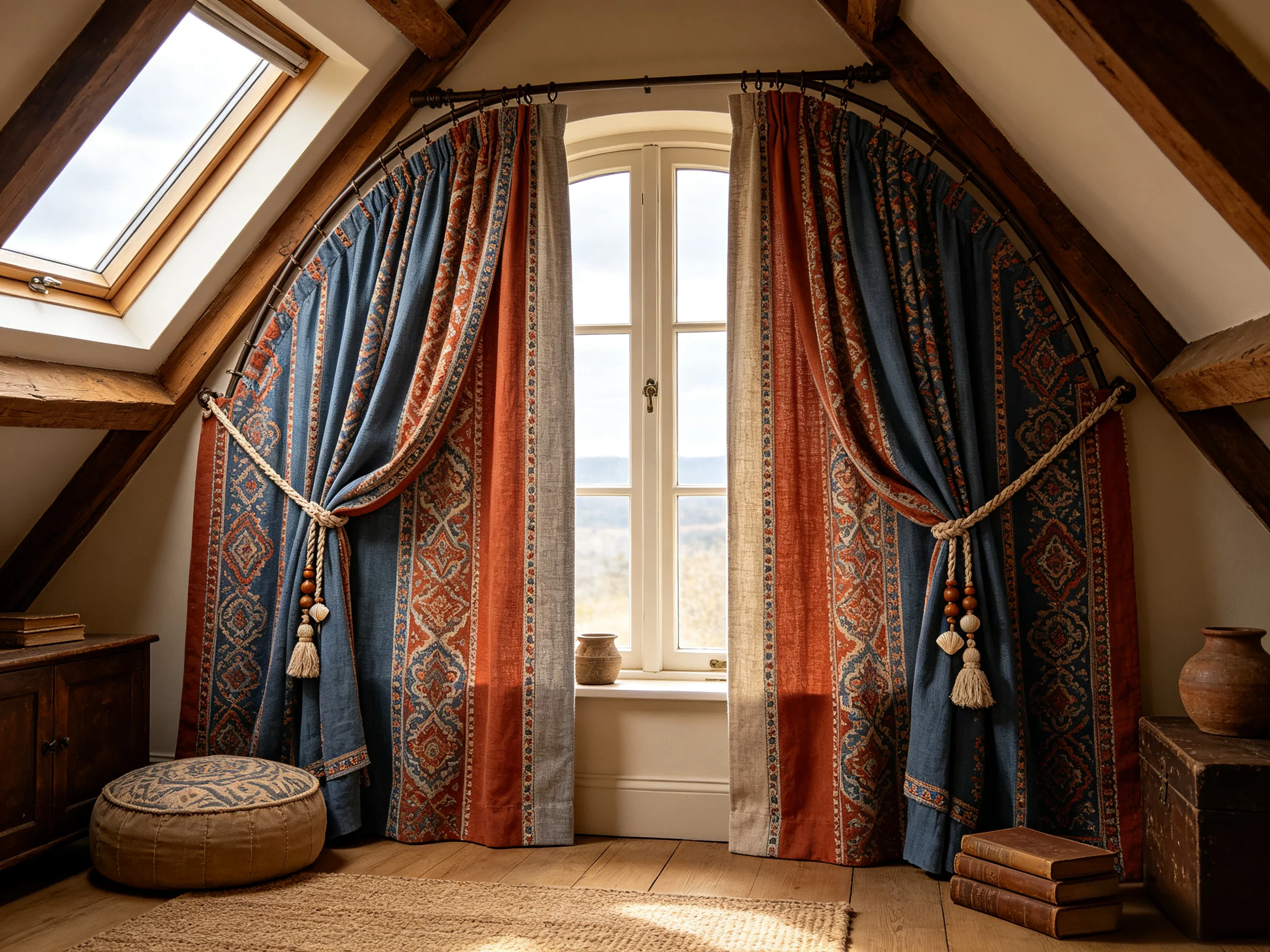 200247   Indigo Persian Pattern Curved Curtain | Warm Attic