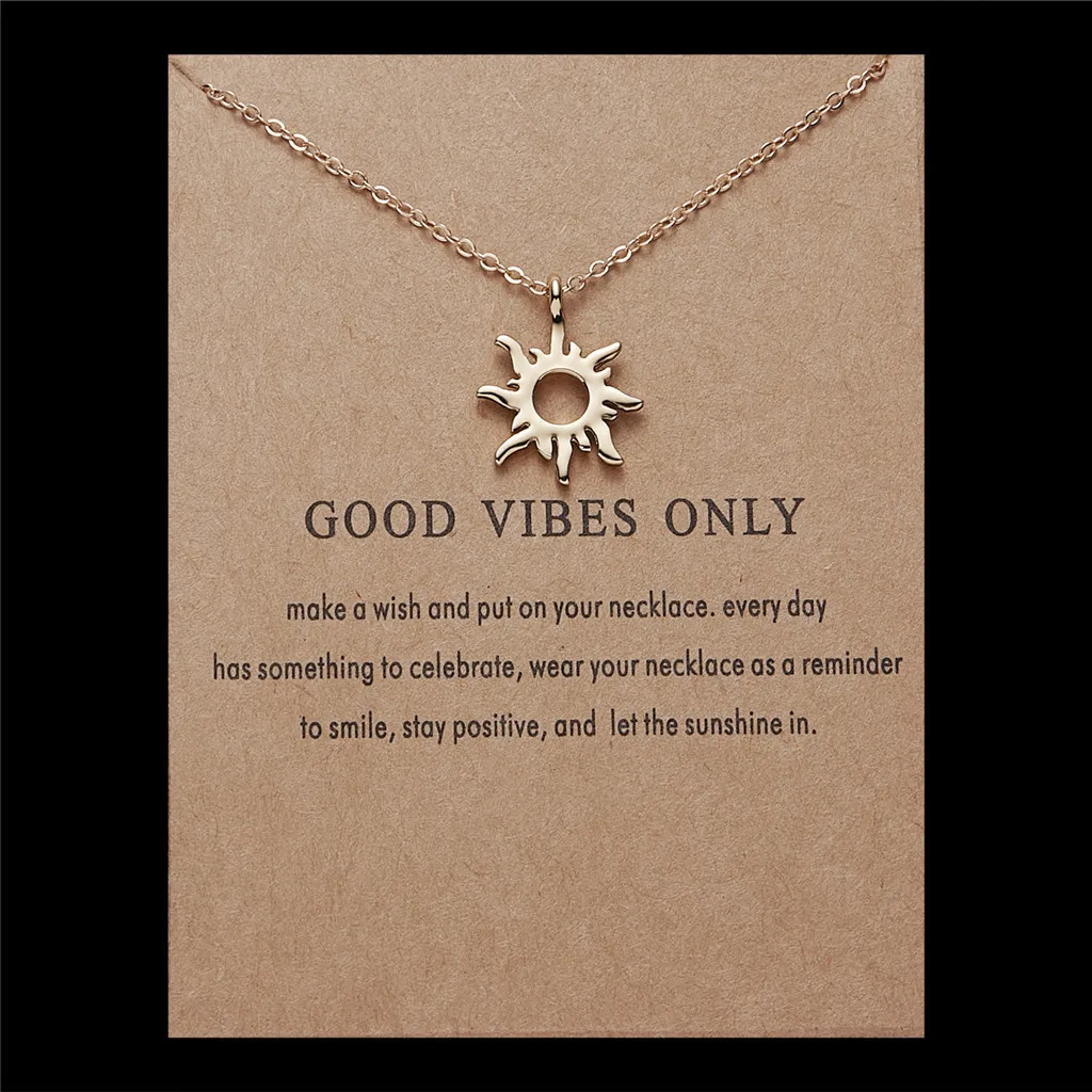 Fashion Sun Necklaces & Pendants Gold Color Alloy Pendant Necklace Wish Card Jewelry For Women Girl Jewelry Birthday Gift New