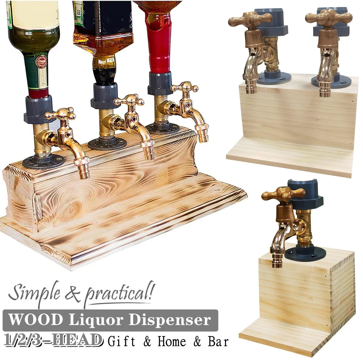 Wooden Whiskey Liquor Dispenser Faucet Shaped Alcohol Drink Shot Holder for Home Bar Party Accessories Liquor Beverage Dispenser