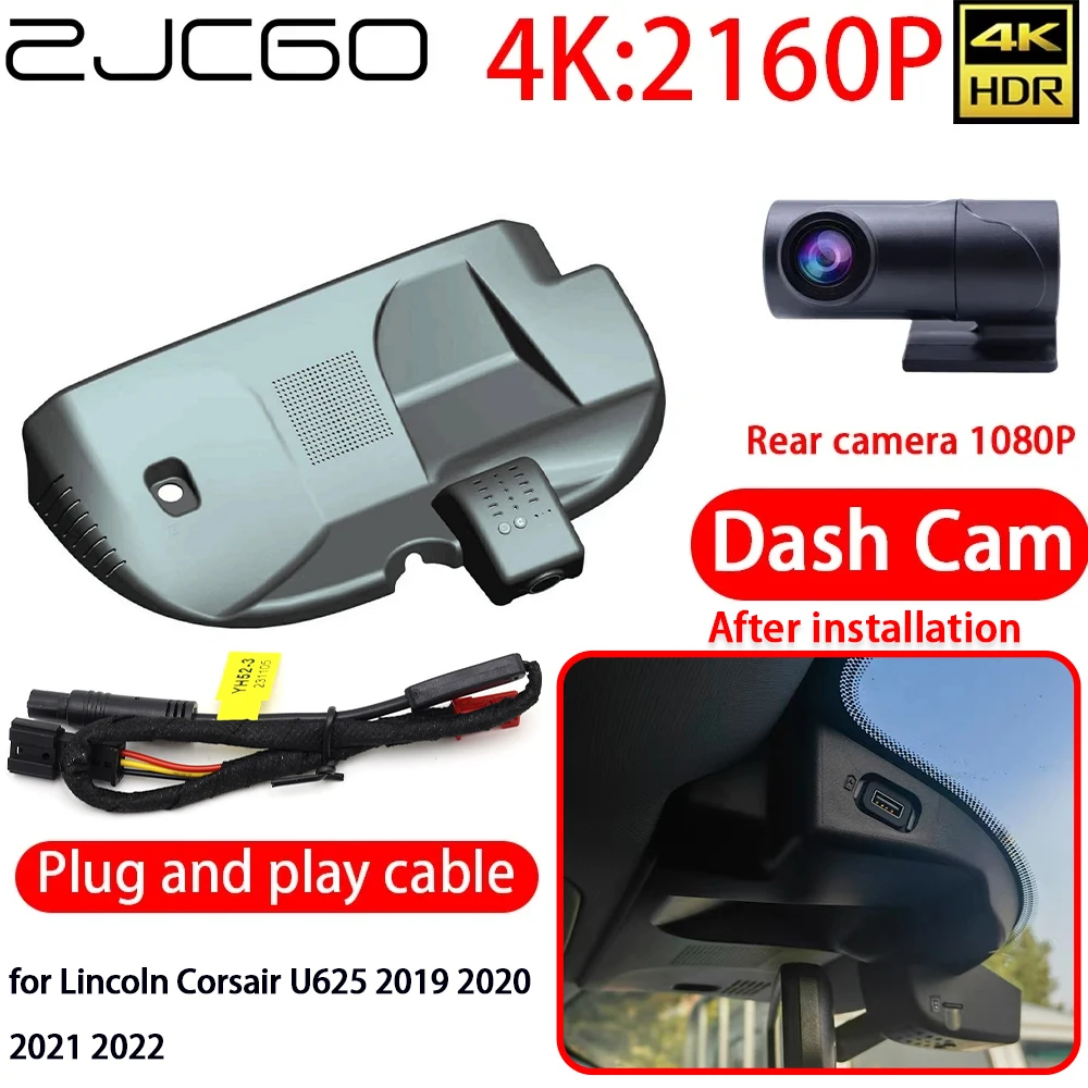 

ZJCGO 4K Car DVR Dash Cam Wifi Front Rear Camera 24h Monitor for Lincoln Corsair U625 2019 2020 2021 2022