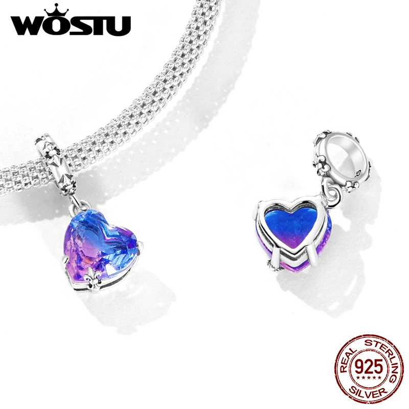 WOSTU HOT SALE 925 Sterling Silver Love Heart Shape Bead Charm Pendant For Women Fit Bracelet DIY Necklace Original Jewelry Gift