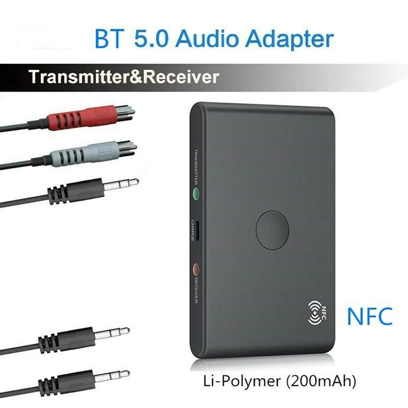 RISE-TX6 Bluetooth BT 5.0 Audio 3.5Mm Transmitter Receiver Adapter 2 In 1 Support NFC Handsfree Headphone Reciever