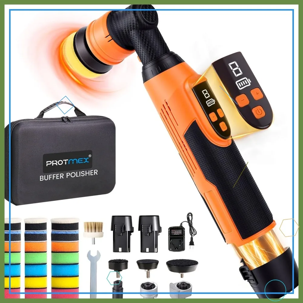 

Cordless Mini Buffer Polisher 30/40/50mm 8-Speed 2500-6000 RPM DA/RO Car Polishing Machine with 22 Pads for Detailing Waxing