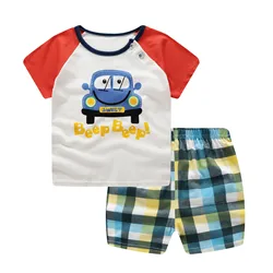 Shorts Sleeve Sets Cute Tshirt+Shorts 2pcs Kids Print Round Neck Tops Shorts Casual Fashion Costume New Child Tees Tracksuits