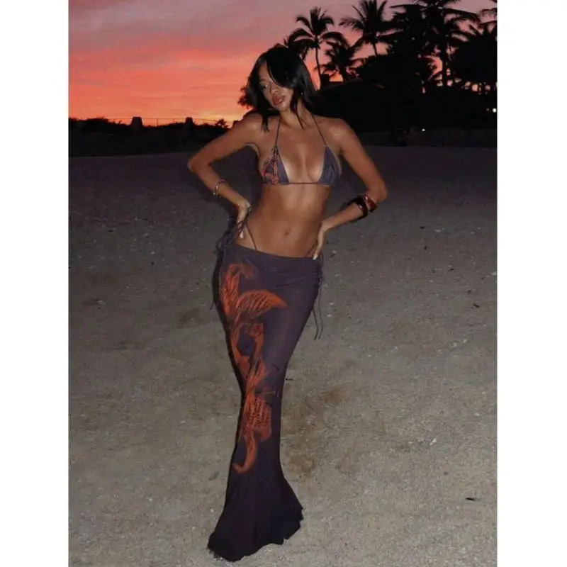 

Women's Floral Print Bikini Set 6989 Tee-Piece Strapl Dr Casual Sportswear Seven-Sve Autumn Faion Swimwear