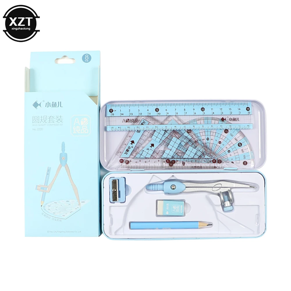 8 teile/satz kawaii Lineal Kompass Bleistift Set Geometrie Mathematik Student Zeichnung Briefpapier mathematisch für Jungen Mädchen Geschenk Schul bedarf