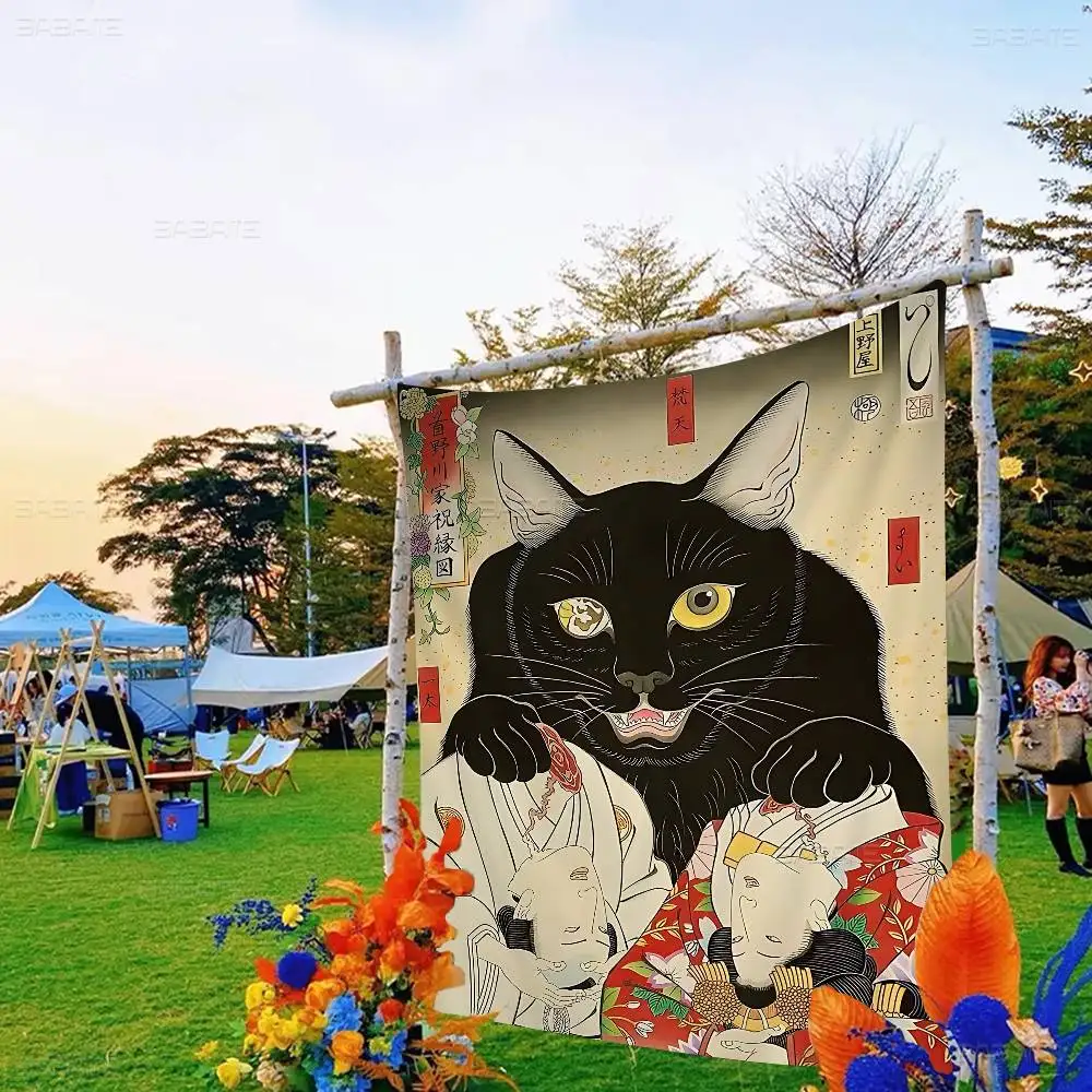 مضحك امرأة يابانية تصرخ في القط دوجي أنيمي الرسم البياني العلم لغرفة المعيشة المنزل النوم ديكور فني ديكور المنزل راية #3