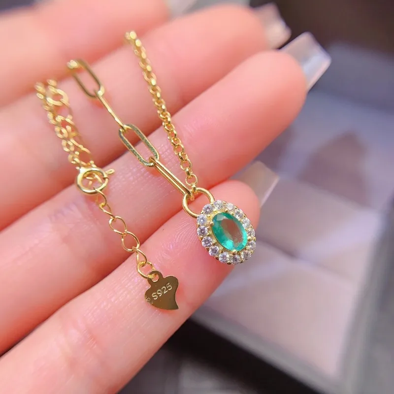 Natural Emerald Jewelry Pendant With Natural Emerald Gemstone 4*6mm Silver Jewelry
