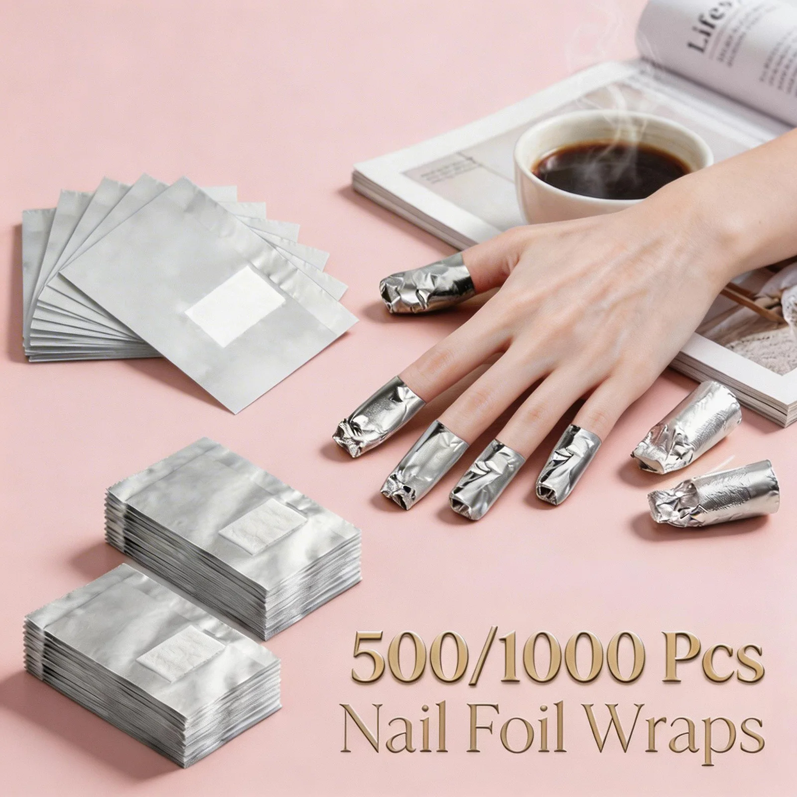 

500/1000Pcs Nail Removal Aluminum Foil Paper with Cotton Pads Removal Nail Polish Acrylic Removal Tin Foil Tool Nail Supplies