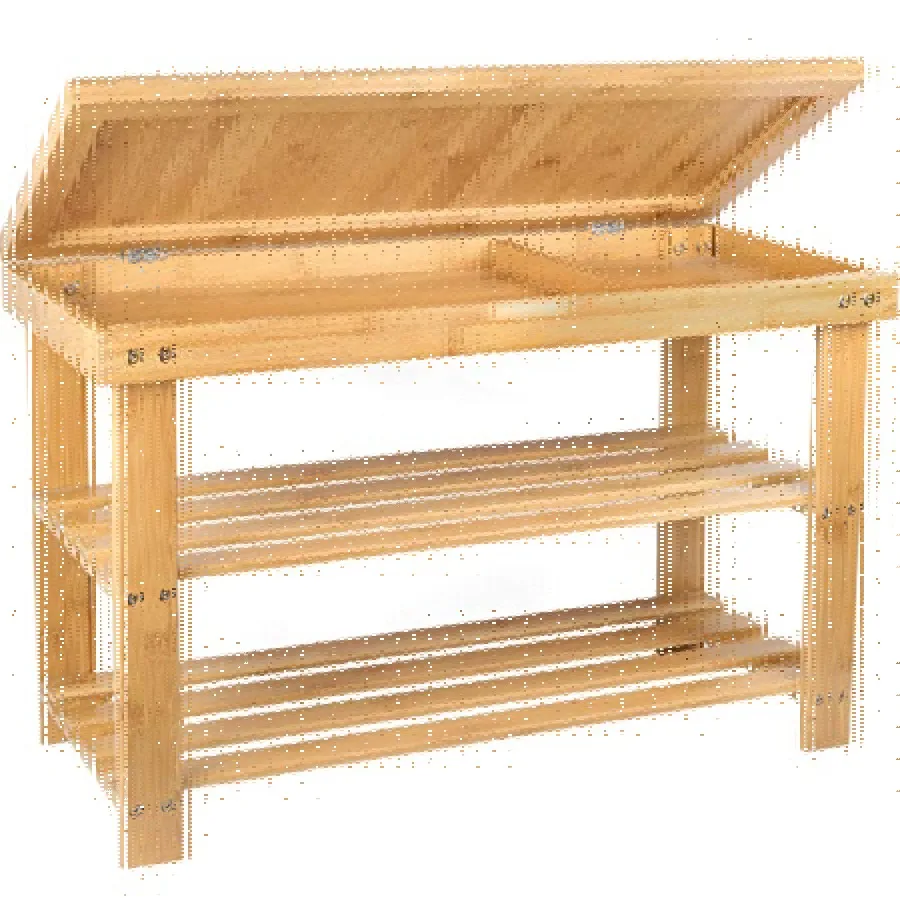 

Shoe Rack Storage Bench Bamboo Organizer Entryway Organizing Shelf with Storage Drawer on Top Natural