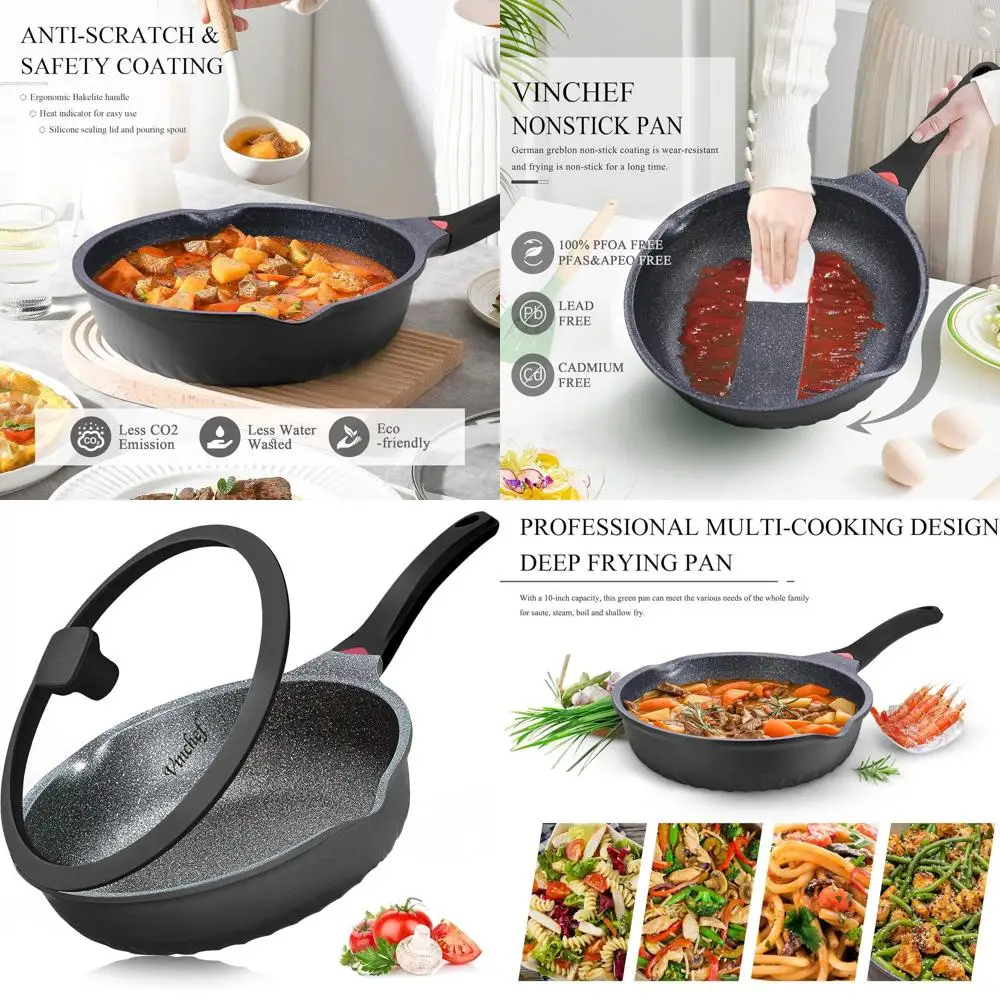 

12.5 Aluminum Nonstick Fry Pan with Lid and Heat-Sensitive Mark, Scratch & Stain Resistant, Induction Ready