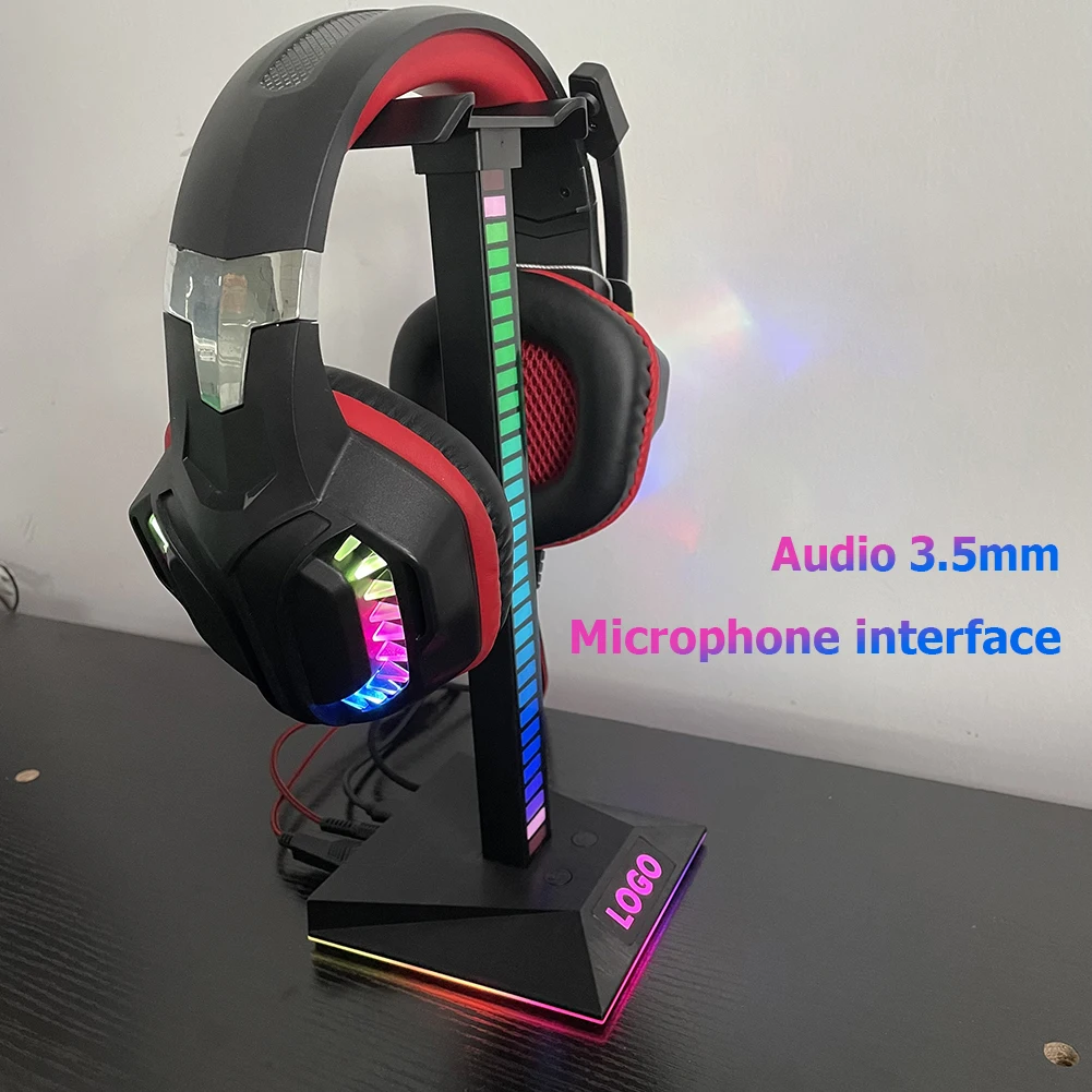 USB Type-C RGB Gaming Headphone Stand Desk Display Holder with Music Pickup Rhythm Light Headset Hanger for Gamer PC Accessories