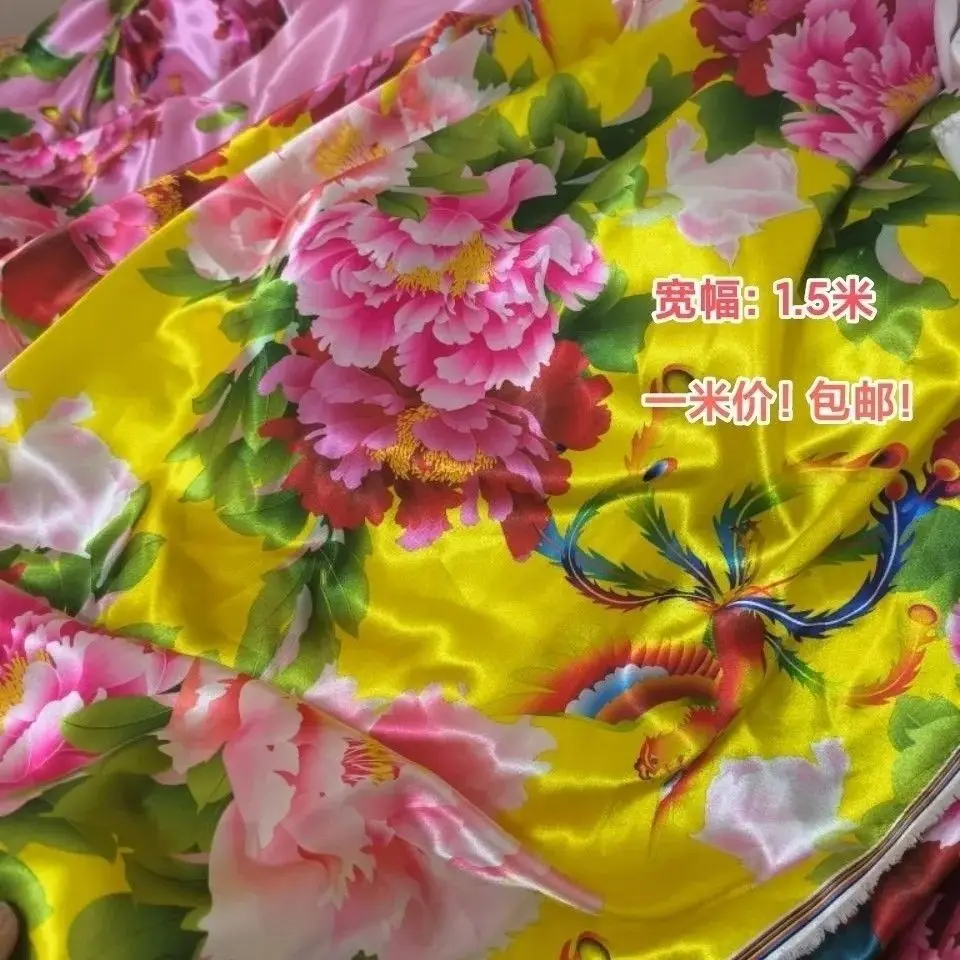 Floral Print Acetate Satin Fabric Silky Smooth By The Meter for Bed Sheets Diy Sewing Lining Textile Soft Cloth