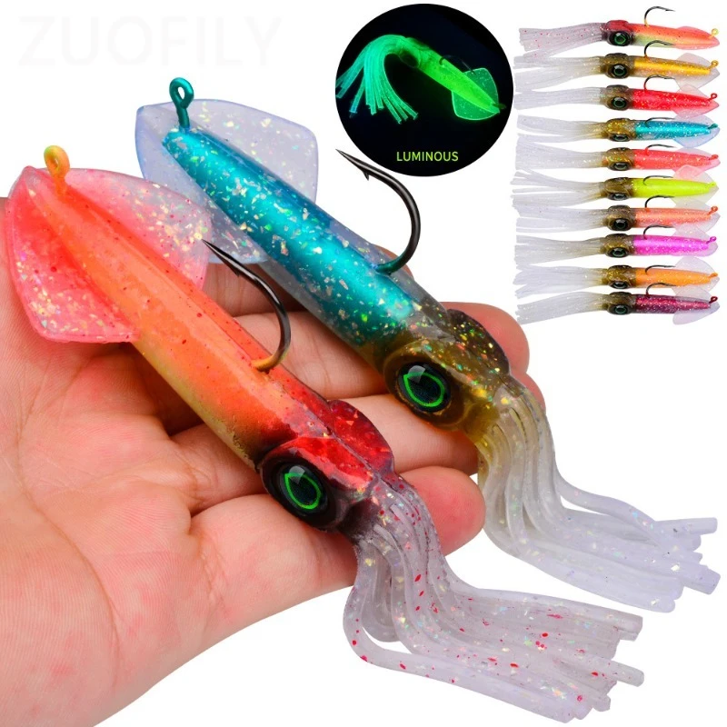 Señuelo suave de 13,5 cm, faldas de calamar, cebo de 35,5g, 47,2g, Señuelos de pesca, pulpo, barco, pesca en el mar, PVC, cebo Artificial luminoso suave, curricán