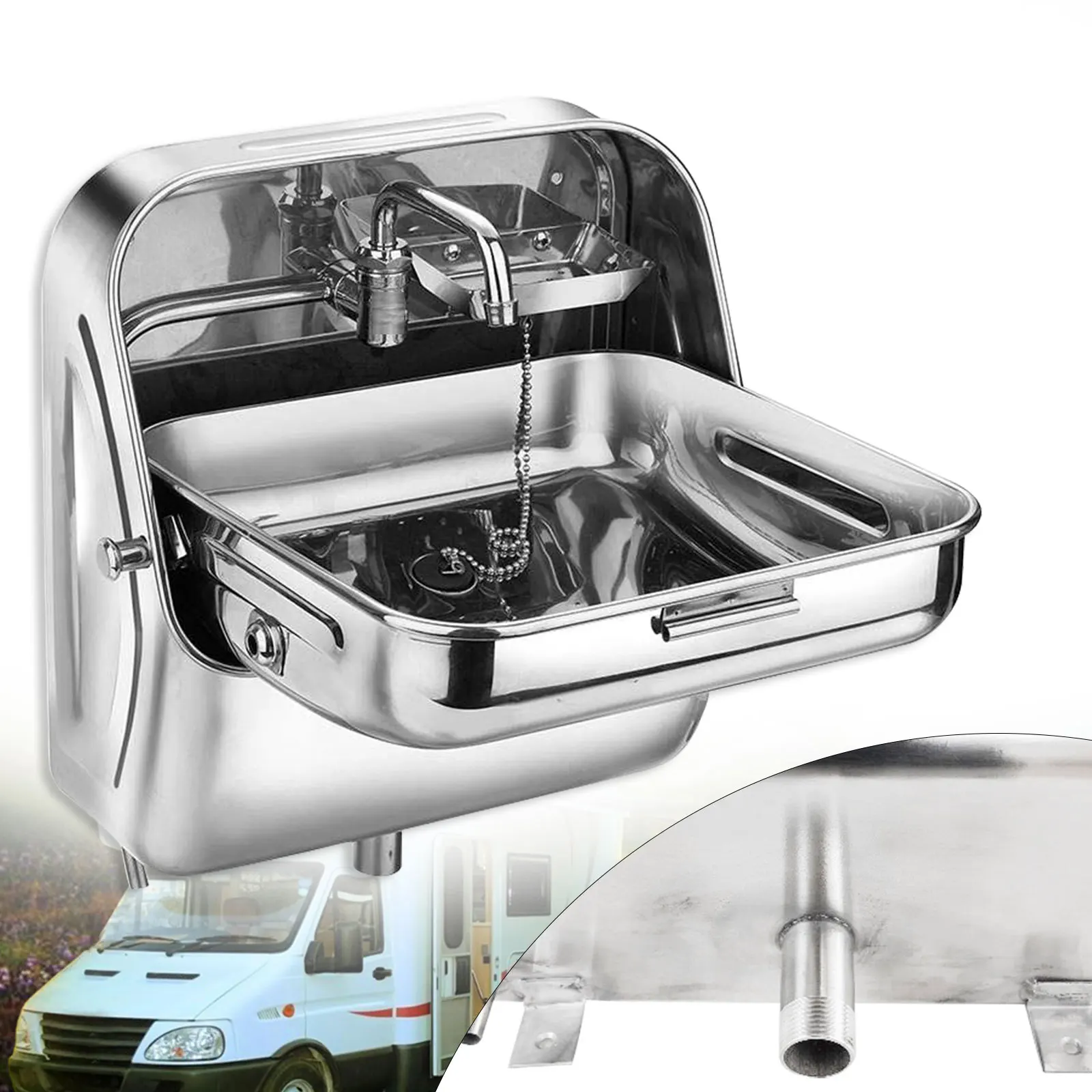 Camper Folding Sink Water Faucet Wash Basin Stainless Steel Fit Caravan Boat