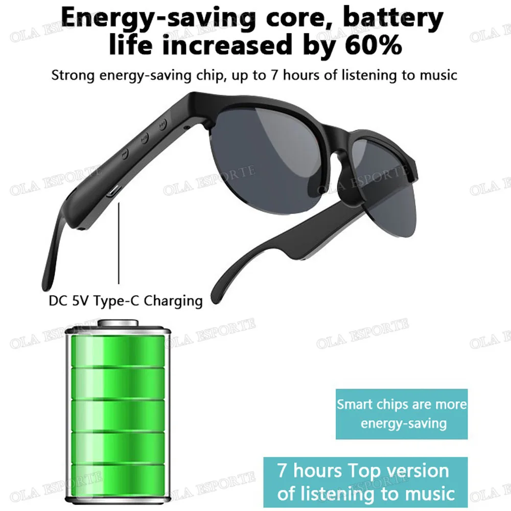 Occhiali intelligenti 2In1 Cuffie senza fili Occhiali Bluetooth da donna Controllo chiamate vocali Musica Occhiali da sole da uomo polarizzati UV 2025 Nuovo