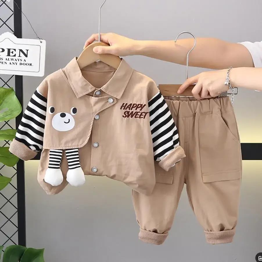 

Spring Fashion Baby Infant Outfits 1 To 2 Years Children Boys Clothing Cartoon Patchwork Long Sleeve Shirt And Pants 2Pcs Sets