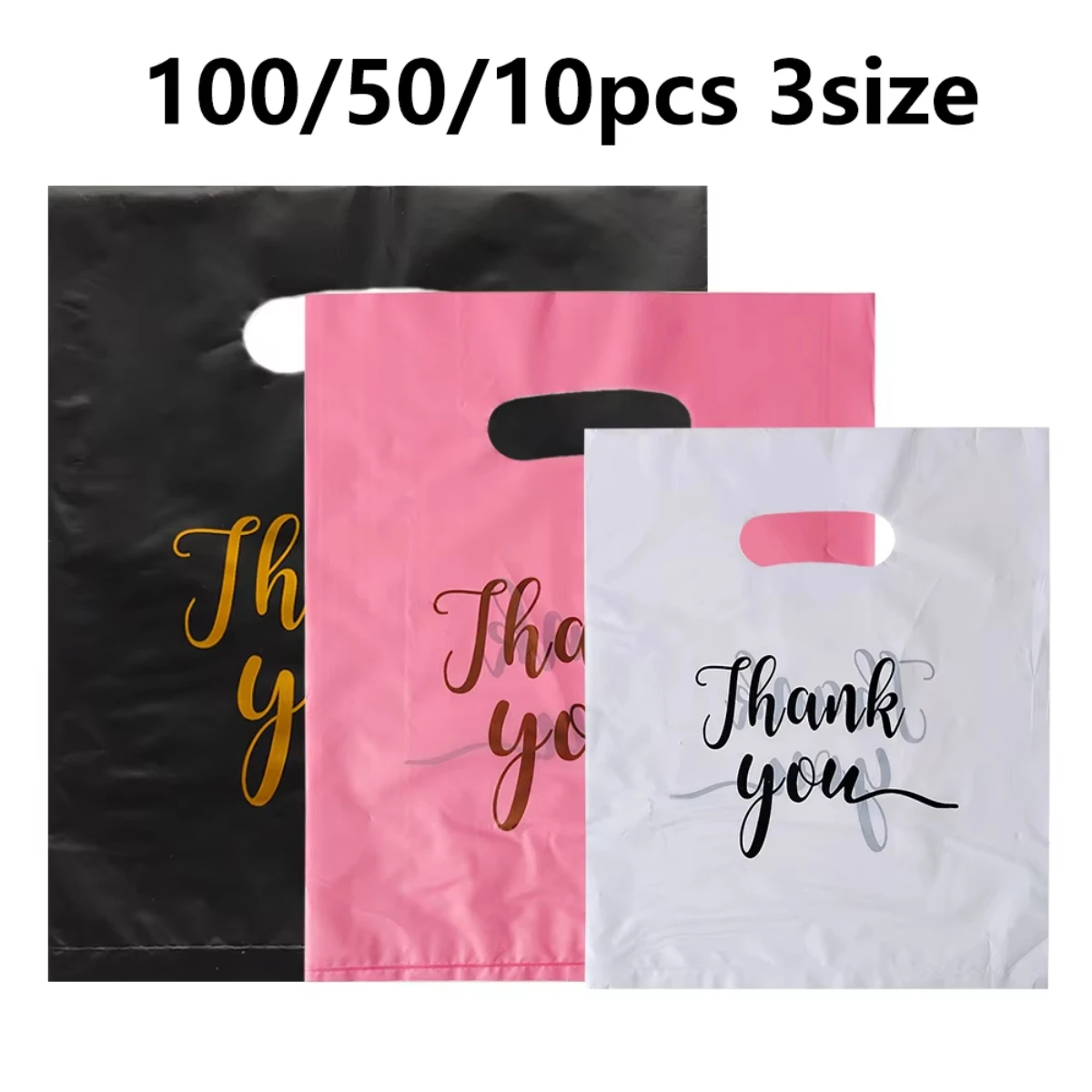 

100Pcs Thank You Gift Bags Wedding Birthday Guest Gift Wrap Plastic Shop Bags Small Business Candy Pastry Store Packaging