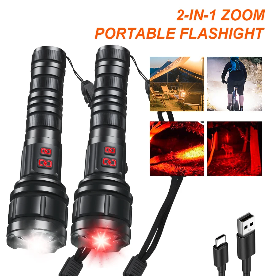 

Светодиодный фонарик высокой мощности, масштабируемый Тактический перезаряжаемый фонарик, мощный белый Лазерный фонарь для кемпинга, походов, аварийная лампа