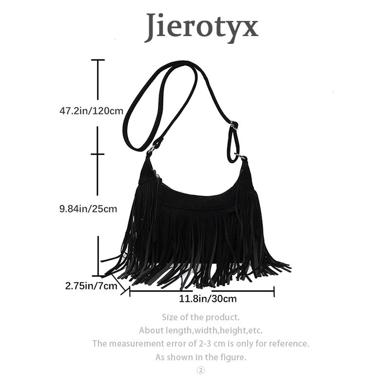 JIEROTYX Decor Fringe Trim Crossbody Purse Bag for Women Vintage Tassel Faux Suede Handbag Messenger Shoulder Bags